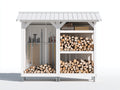 Portalegna - Legno - 225 x 100 x 205 cm - Bianco - Stile funzionale con tetto inclinato