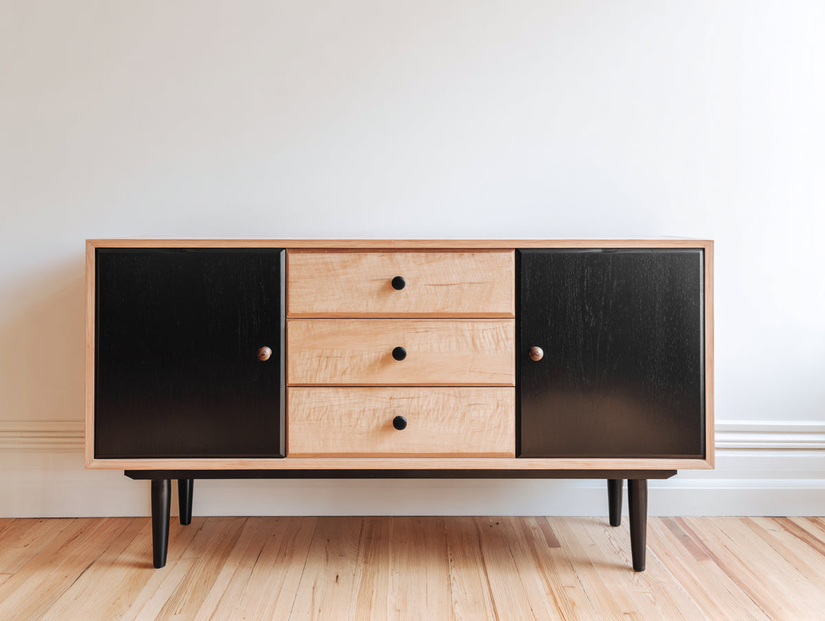 Mobile ingresso - Legno - 162 x 42 x 76 cm - Naturale-Nero - Stile moderno rétro
