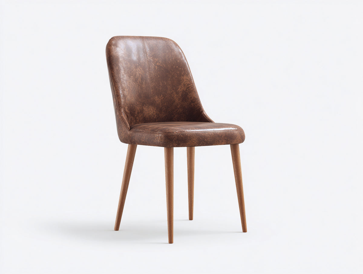 Sedia da pranzo - Similpelle-Legno - 49 x 56 x 88 cm - Marrone anticato-Legno rovere - Stile industriale
