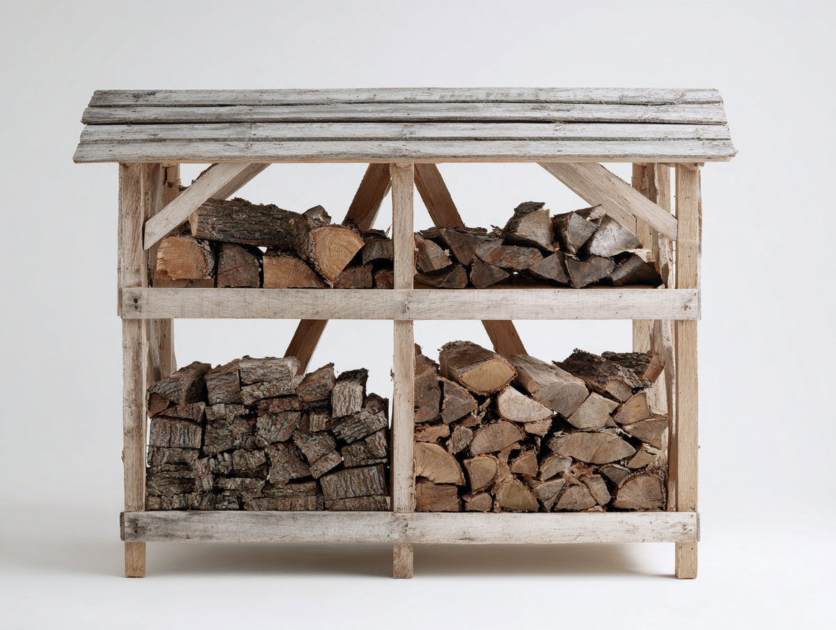 Portalegna - Legno - 158 x 68 x 148 cm - Bianco-Marrone - Stile rustico con copertura in assi