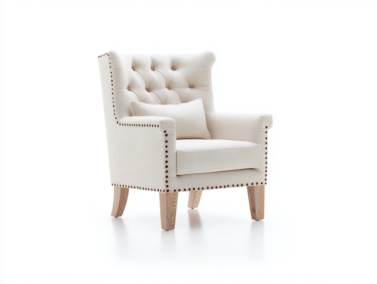 Poltrona - Tessuto - 82 x 91 x 104 cm - Avorio - Stile tradizionale