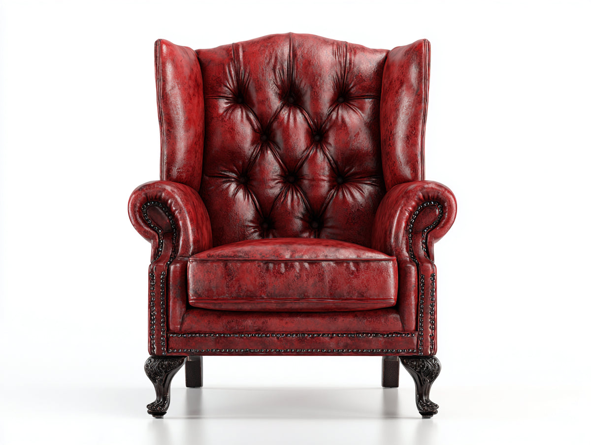 Poltrona a orecchioni - Similpelle - 92x95x112 cm - Rosso borgogna-Nero - Stile barocco