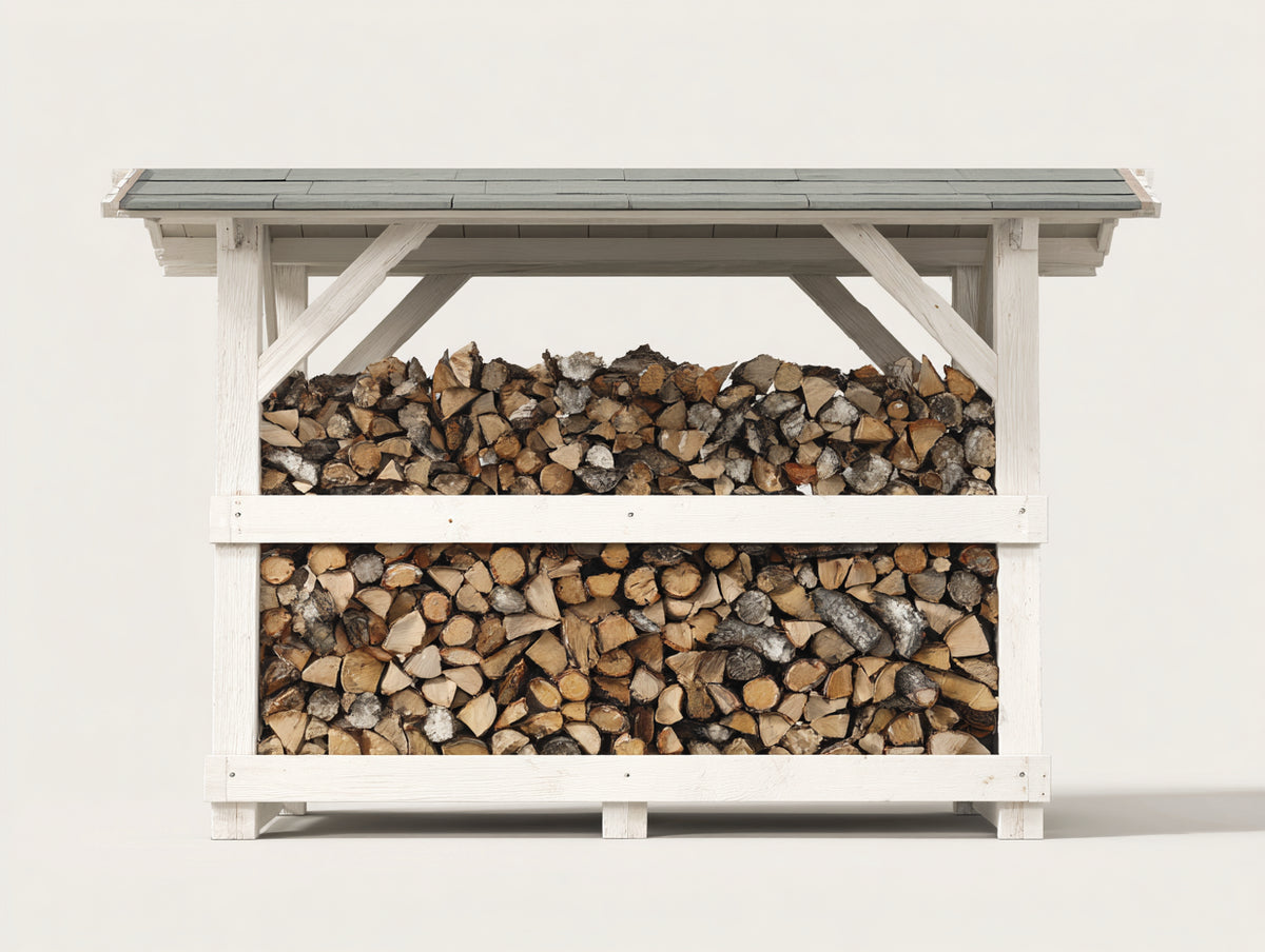 Portalegna - Legno - 220 x 82 x 178 cm - Bianco-Grigio - Stile rustico con tetto spiovente