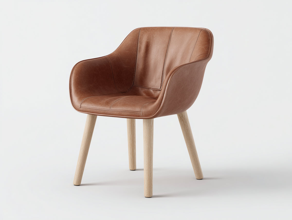 Sedia da pranzo - Similpelle-Legno - 63 x 60 x 82 cm - Marrone cuoio-Legno chiaro - Stile vintage contemporaneo