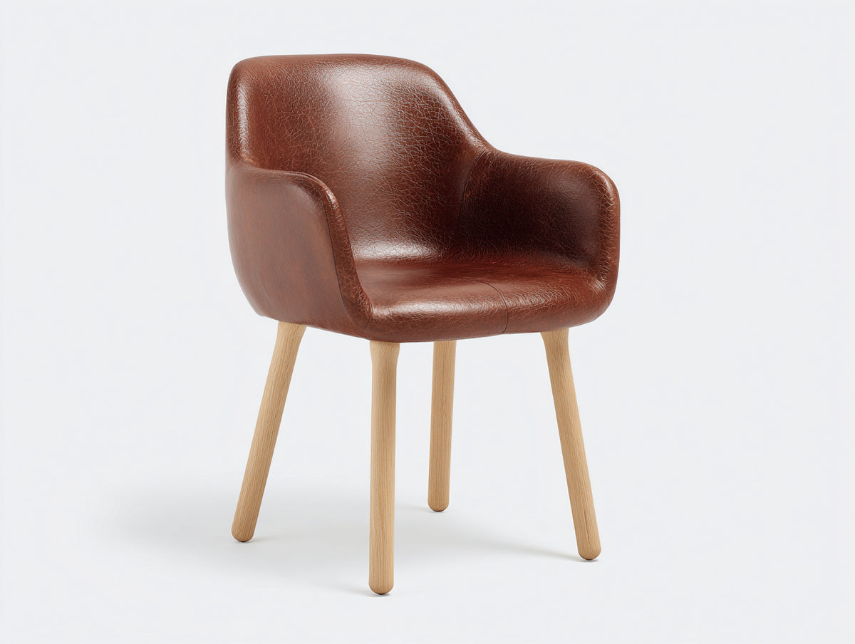 Sedia da pranzo - Similpelle-Legno - 60 x 58 x 82 cm - Marrone cognac-Legno naturale - Stile contemporaneo