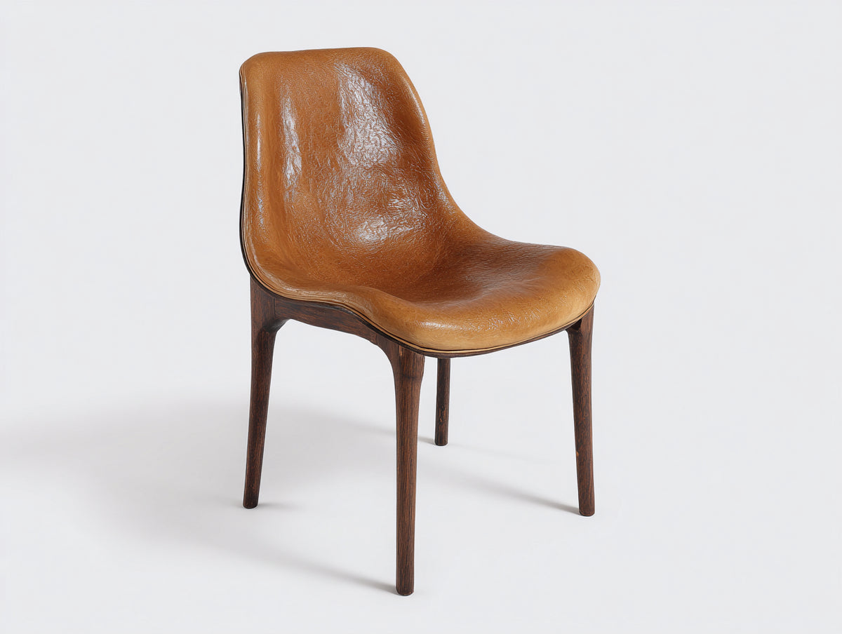 Sedia da pranzo-Pelle sintetica-Legno-51x59x82 cm-Cognac-Noce scuro-Stile moderno di metà secolo