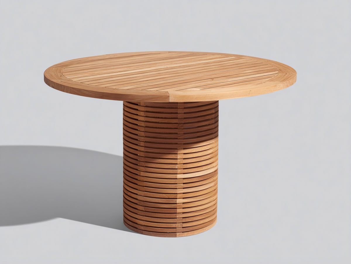 Tavolo da giardino - Legno massello - 115x115x76 cm - Marrone chiaro - Stile minimalista con base cilindrica