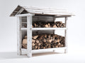 Portalegna - Legno - 145 x 72 x 160 cm - Bianco - Stile rustico con tetto a due falde
