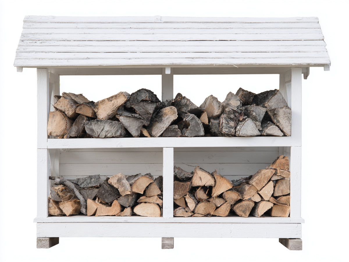 Portalegna - Legno - 195 x 74 x 155 cm - Bianco - Stile country con tetto lineare