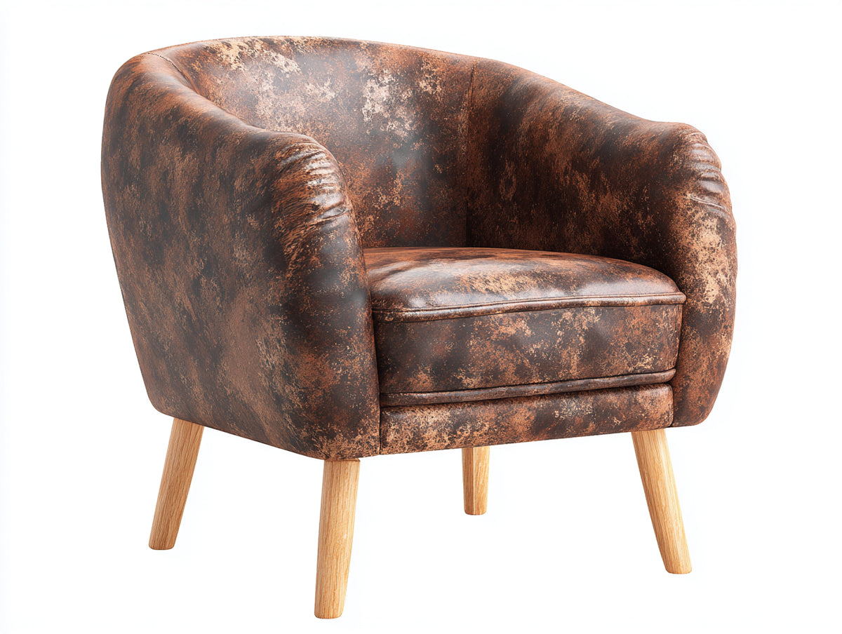 Poltrona - Pelle - 78 x 76 x 79 cm - Marrone anticato-Rovere chiaro - Stile industriale avvolgente